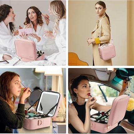 Travel Makeup Organizer with LED Lighted Mirror
