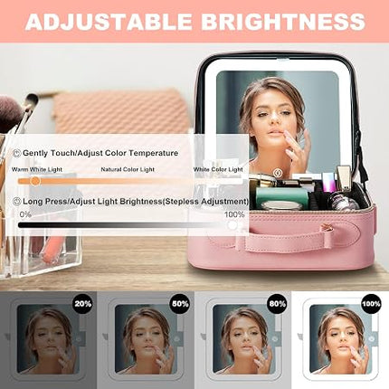 Travel Makeup Organizer with LED Lighted Mirror