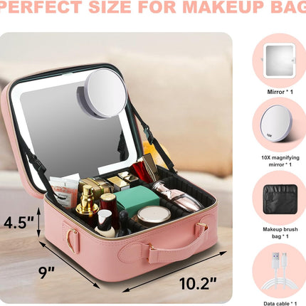 Travel Makeup Organizer with LED Lighted Mirror