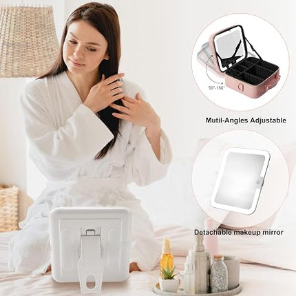 Travel Makeup Organizer with LED Lighted Mirror