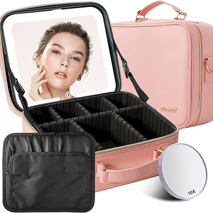 Travel Makeup Organizer with LED Lighted Mirror